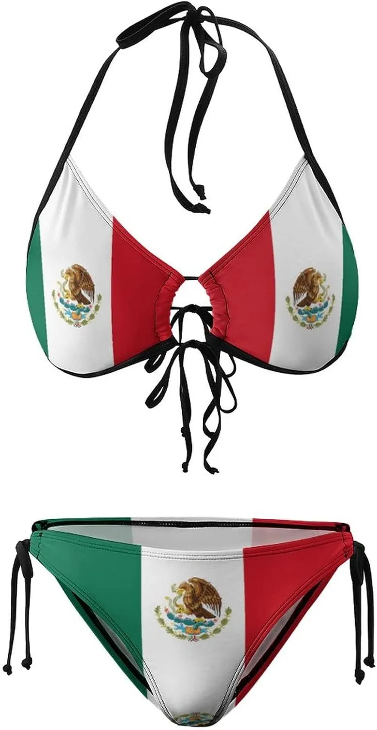 Haiti Flag Bikini Swimsuit Two Piece Summer Swimwear Halter Padded Top Tie Bottom Triangle Bikini Bathing Suit