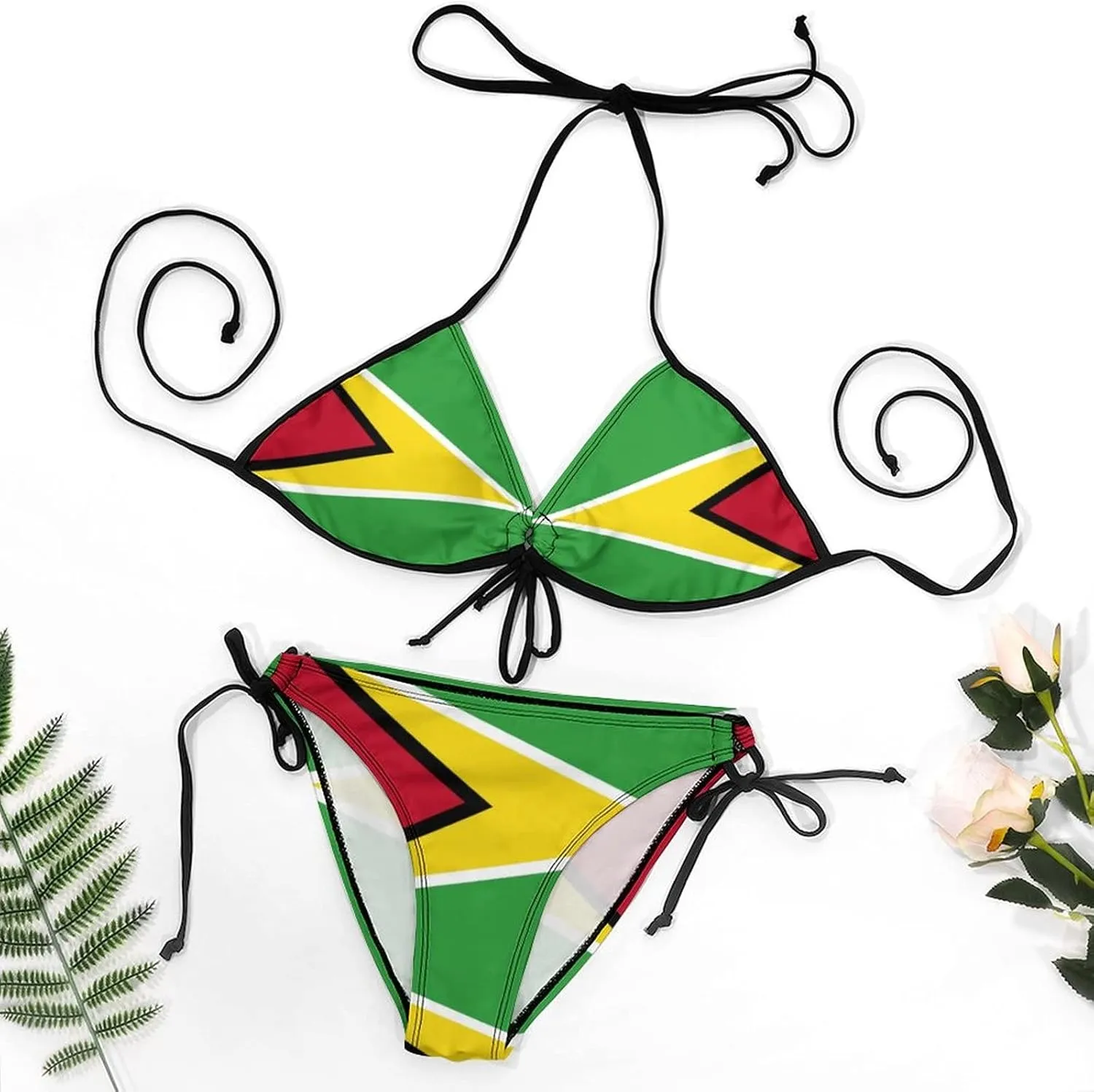Haiti Flag Bikini Swimsuit Two Piece Summer Swimwear Halter Padded Top Tie Bottom Triangle Bikini Bathing Suit