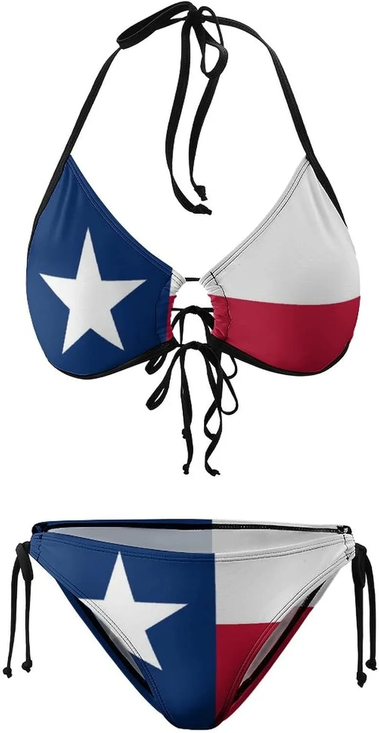 Haiti Flag Bikini Swimsuit Two Piece Summer Swimwear Halter Padded Top Tie Bottom Triangle Bikini Bathing Suit