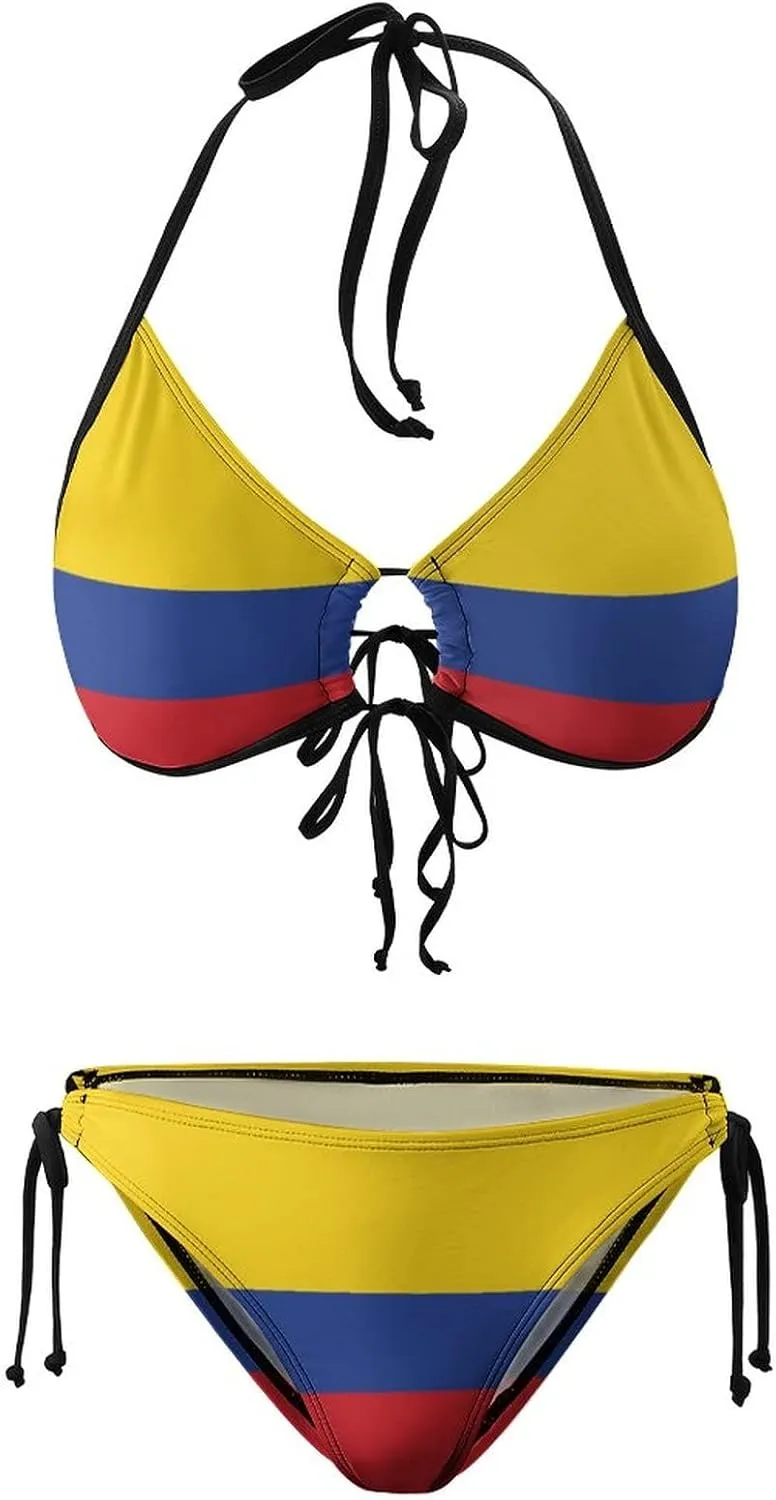 Haiti Flag Bikini Swimsuit Two Piece Summer Swimwear Halter Padded Top Tie Bottom Triangle Bikini Bathing Suit
