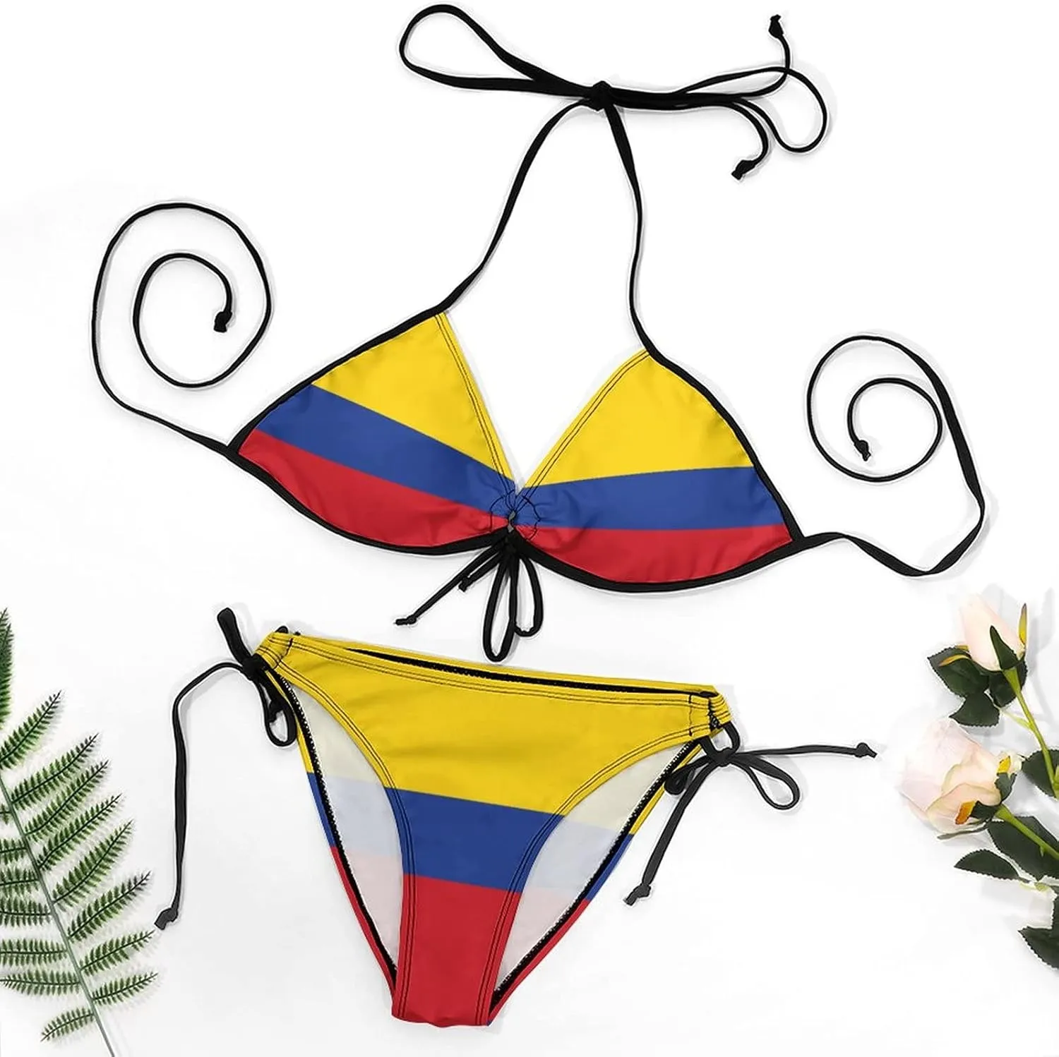 Haiti Flag Bikini Swimsuit Two Piece Summer Swimwear Halter Padded Top Tie Bottom Triangle Bikini Bathing Suit