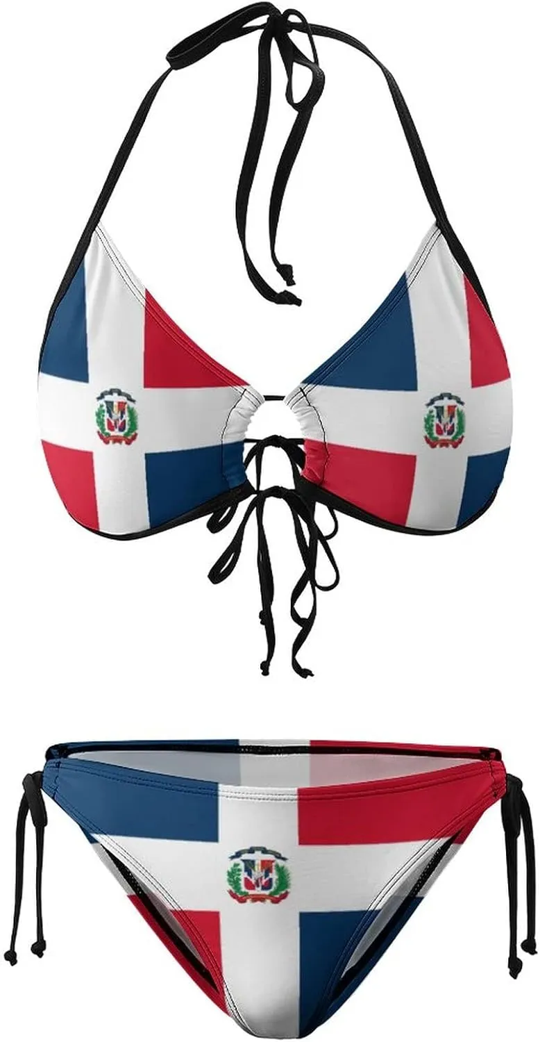 Haiti Flag Bikini Swimsuit Two Piece Summer Swimwear Halter Padded Top Tie Bottom Triangle Bikini Bathing Suit