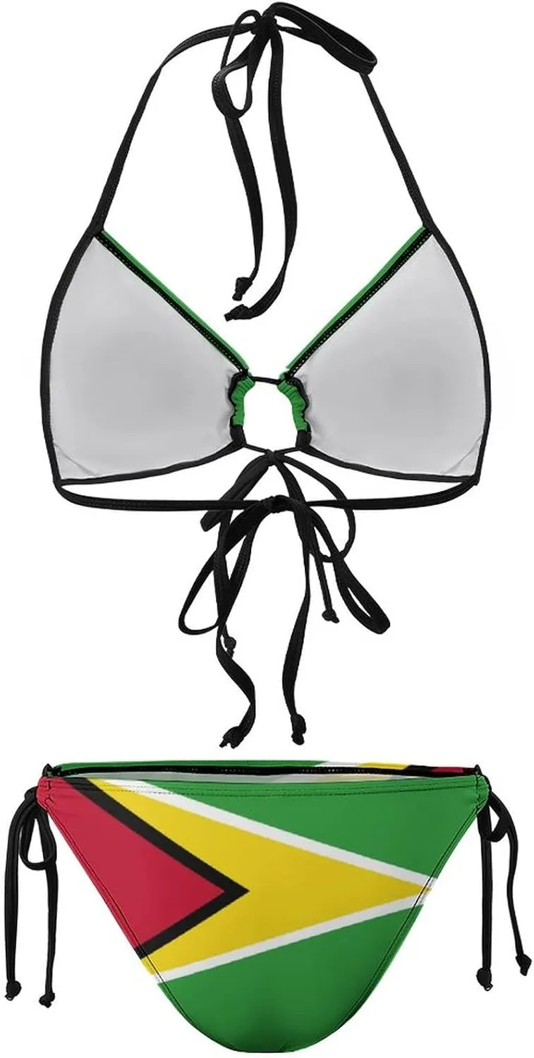 Haiti Flag Bikini Swimsuit Two Piece Summer Swimwear Halter Padded Top Tie Bottom Triangle Bikini Bathing Suit