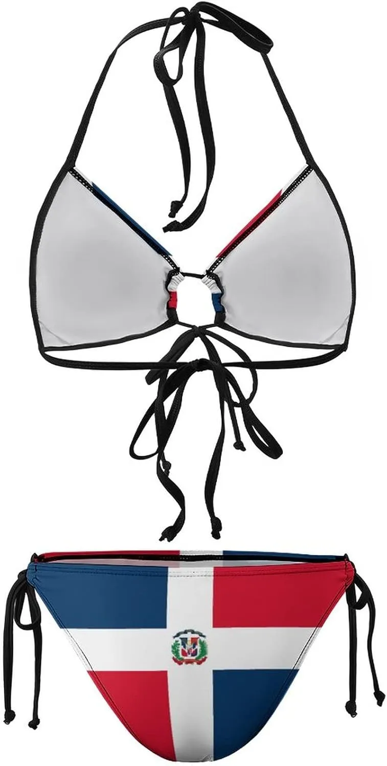 Haiti Flag Bikini Swimsuit Two Piece Summer Swimwear Halter Padded Top Tie Bottom Triangle Bikini Bathing Suit