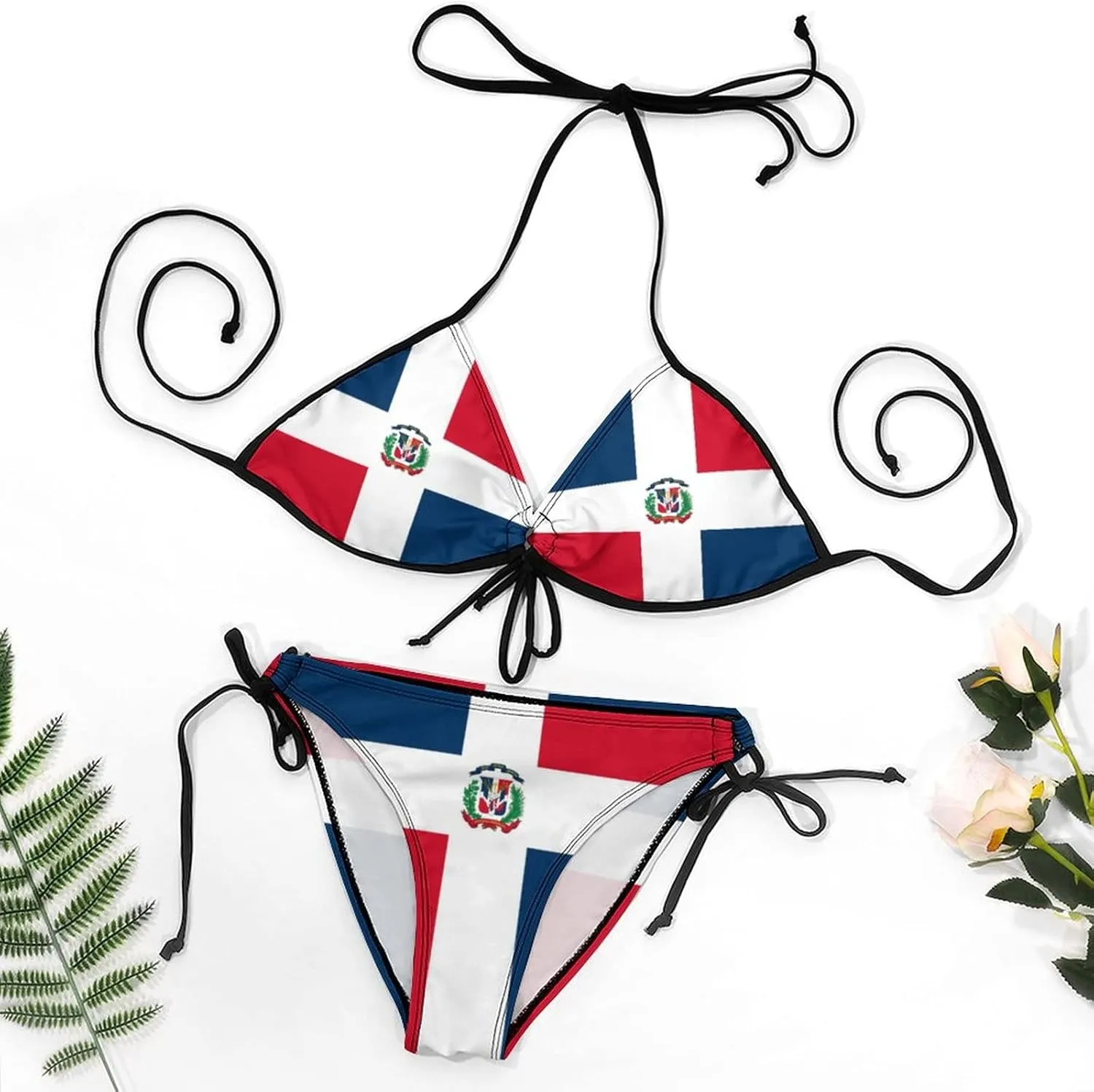 Haiti Flag Bikini Swimsuit Two Piece Summer Swimwear Halter Padded Top Tie Bottom Triangle Bikini Bathing Suit