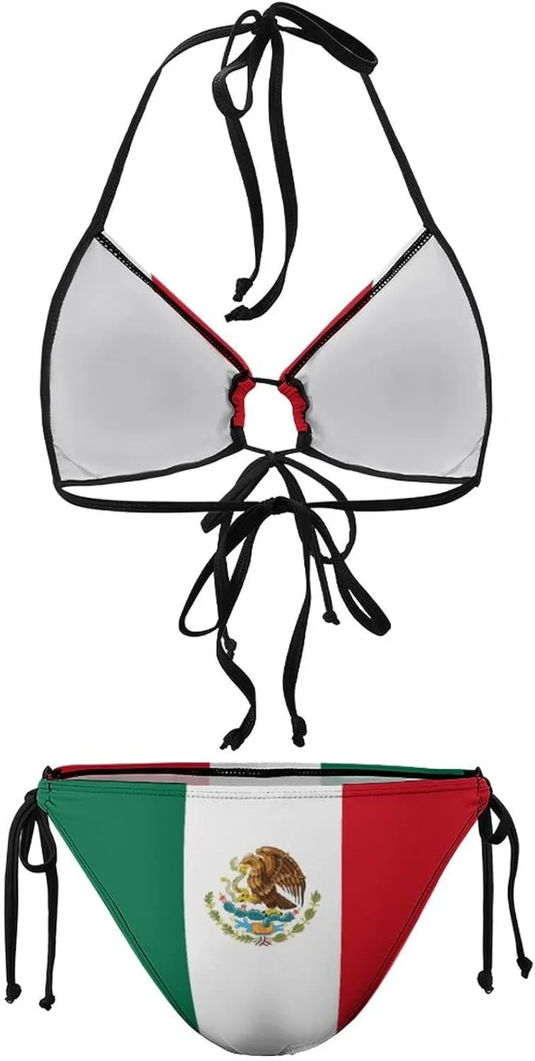 Haiti Flag Bikini Swimsuit Two Piece Summer Swimwear Halter Padded Top Tie Bottom Triangle Bikini Bathing Suit