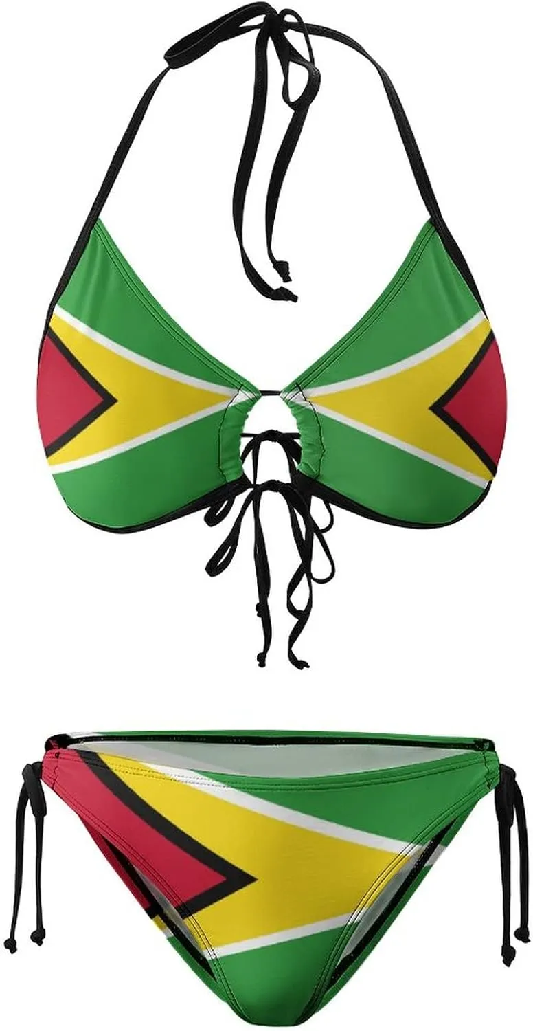 Haiti Flag Bikini Swimsuit Two Piece Summer Swimwear Halter Padded Top Tie Bottom Triangle Bikini Bathing Suit