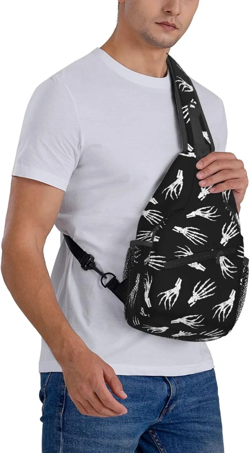 Halloween Bat Sling Bag,Horror Goth Gothic Crossbody Backpack Shoulder Chest Bag for Women Men Travel Hiking Daypack