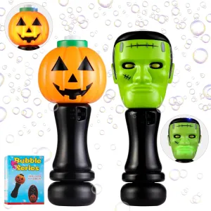 Halloween Bubble Wand Toys Gifts for Kids, Light Up Pumpkin and Science Freak Blower Wand with Thrilling LED & Bubble Fluid, Bubble Blower Machine for Toddlers Boys & Girls 3 4 5 6 7 8  Years - 2 PCS