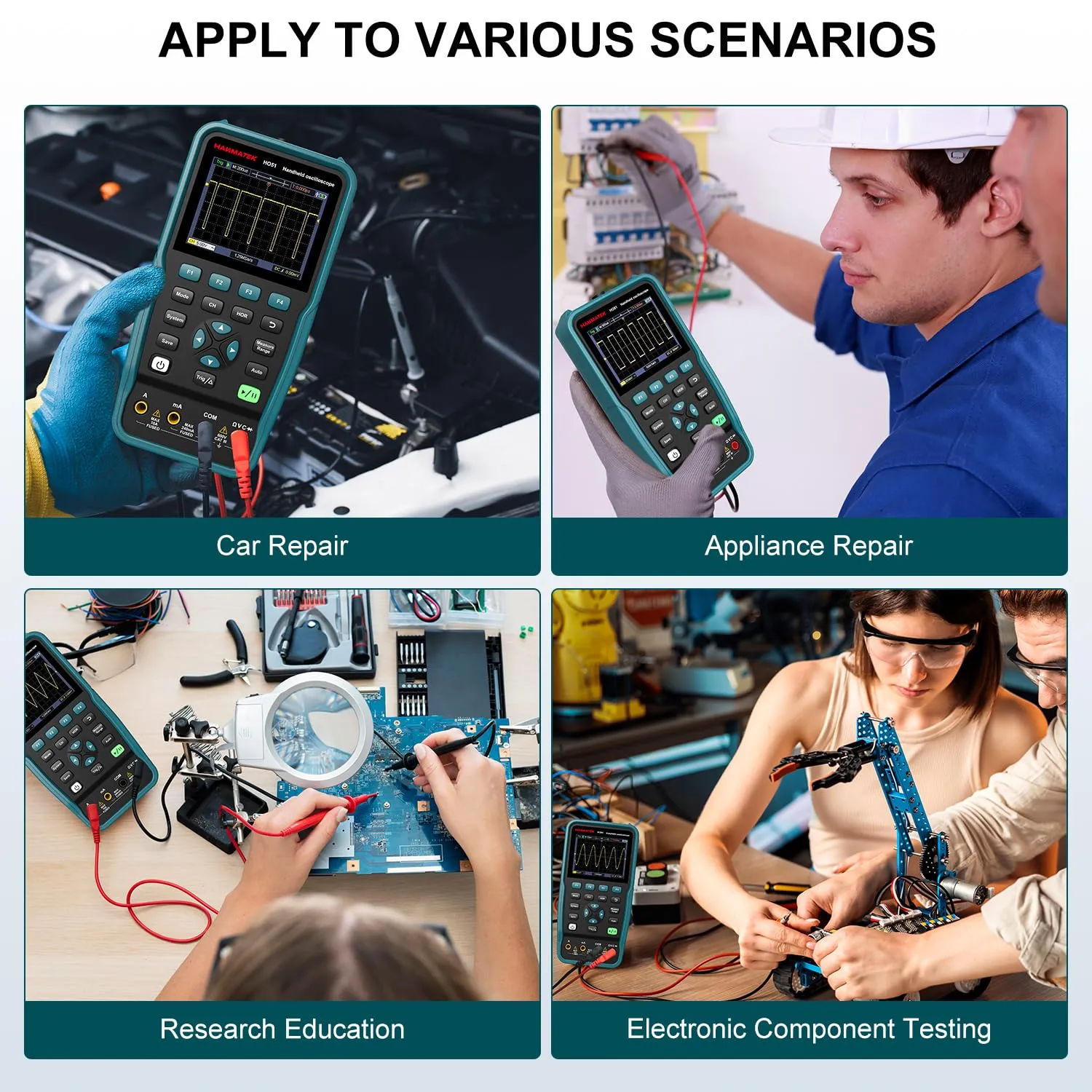 HANMATEK 3 in 1 Handheld Oscilloscope Multimeter,Waveform Generator HO51 with 3.5" TFT Oscilloscop, Auto-Calibration Function, Memory Function, Multi Tester