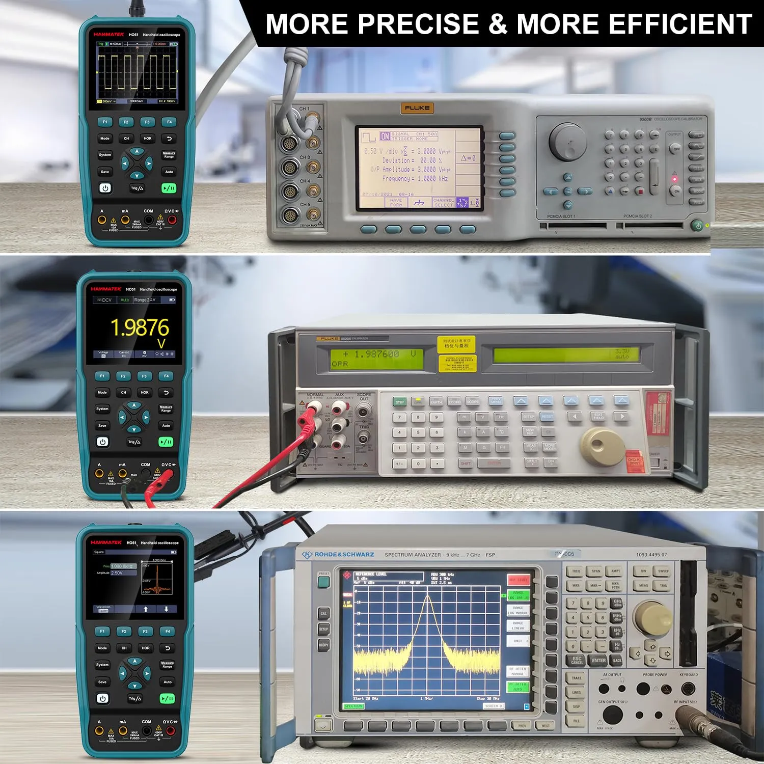 HANMATEK 3 in 1 Handheld Oscilloscope Multimeter,Waveform Generator HO51 with 3.5" TFT Oscilloscop, Auto-Calibration Function, Memory Function, Multi Tester