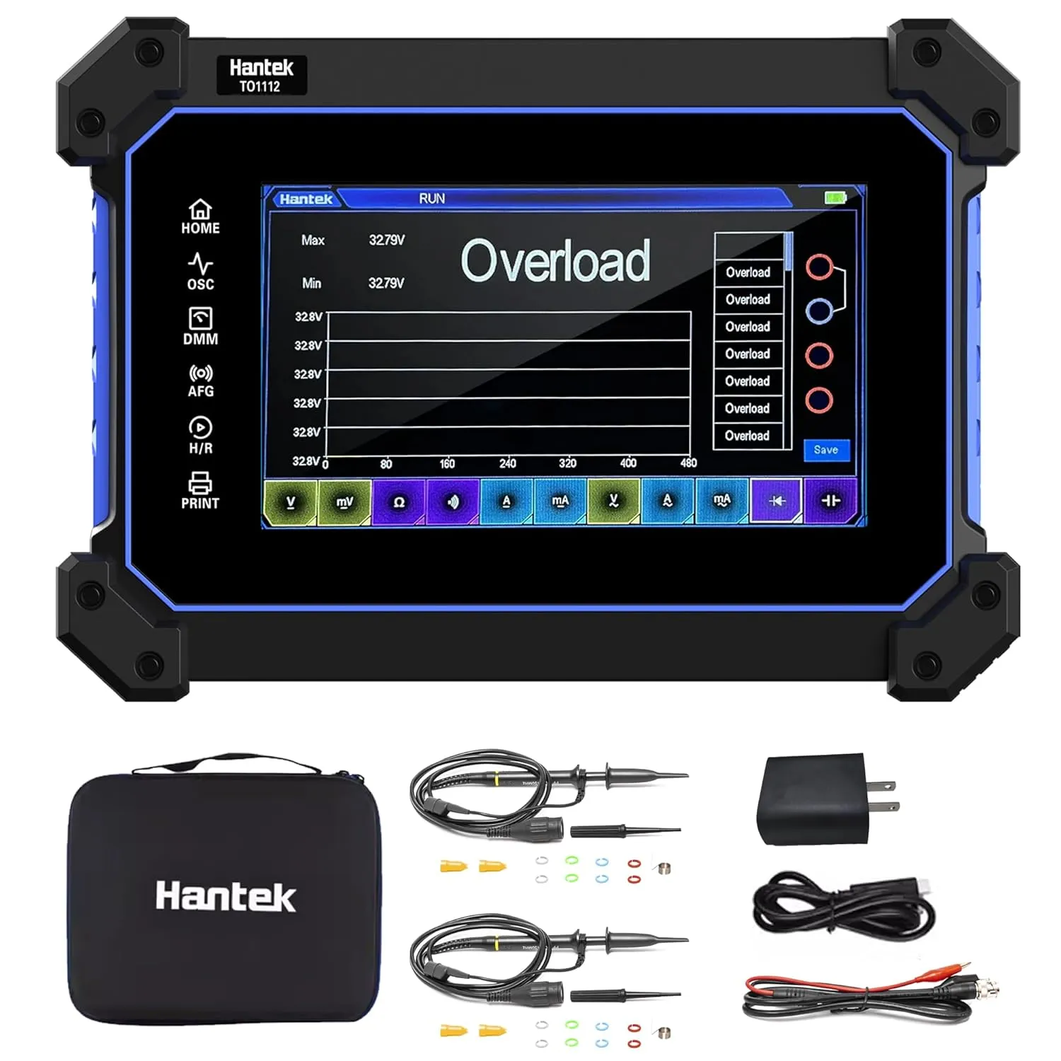 Hantek Tablet Oscilloscope 110MHz Bandwidth 250MSa/S 8M Storage Depth with 7" Touch Screen(TO1112/110MHz 2CH)