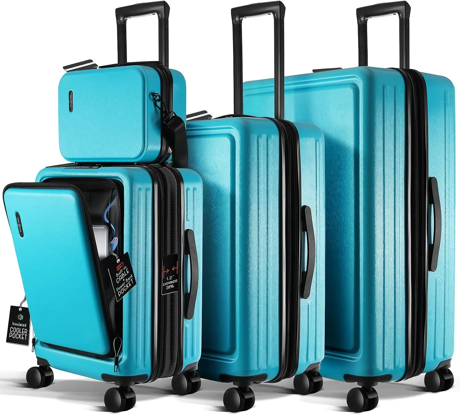 Hard Shell Luggage Sets with Spinner Wheels 4 Piece, Expandable Large Suitcases with TSA Lock, Travel Large Suitcase Set, Teal Luggage Set
