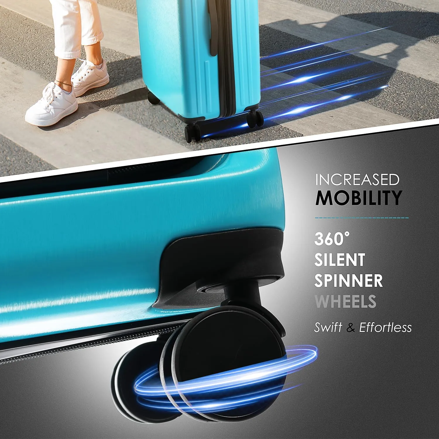 Hard Shell Luggage Sets with Spinner Wheels 4 Piece, Expandable Large Suitcases with TSA Lock, Travel Large Suitcase Set, Teal Luggage Set