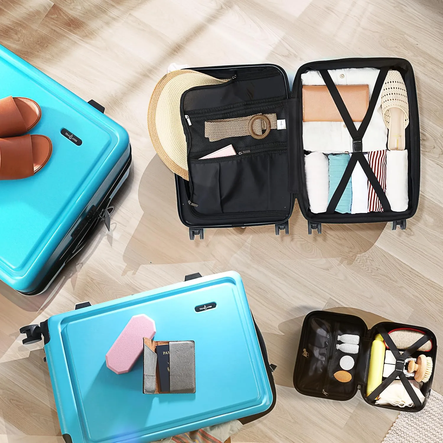 Hard Shell Luggage Sets with Spinner Wheels 4 Piece, Expandable Large Suitcases with TSA Lock, Travel Large Suitcase Set, Teal Luggage Set