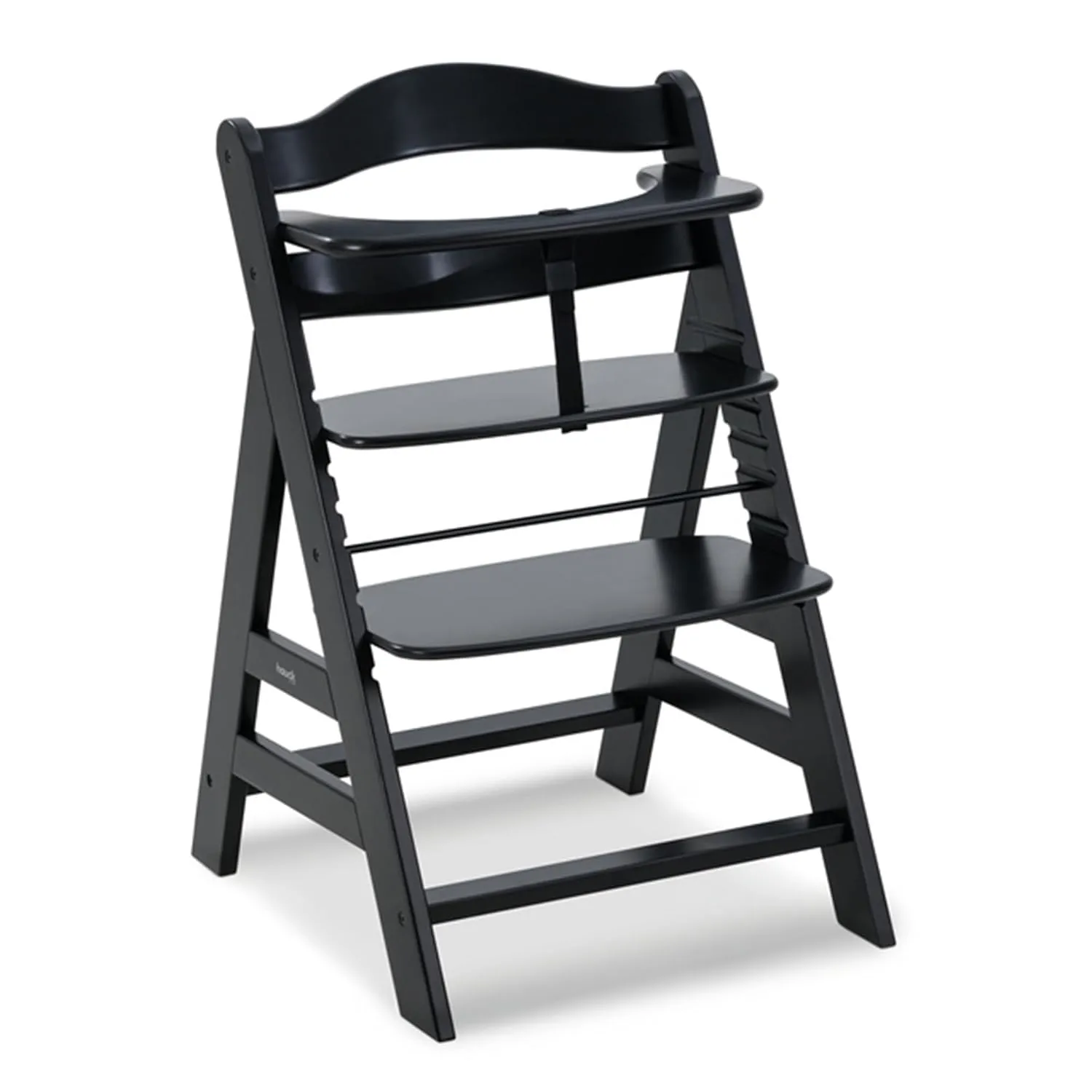 hauck Alpha  High Chair for Children from 6 Months up to 90 kg, Includes Protective Bar, 5-Point Harness and Crotch Strap, FSC® Certified Beech Wood (Black)