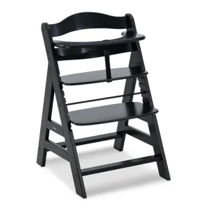hauck Alpha  High Chair for Children from 6 Months up to 90 kg, Includes Protective Bar, 5-Point Harness and Crotch Strap, FSC® Certified Beech Wood (Black)