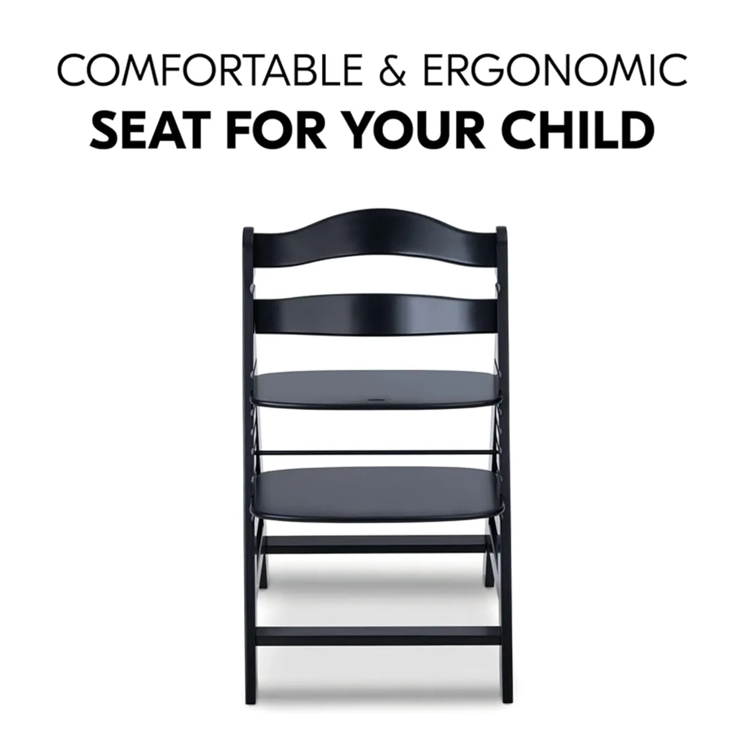hauck Alpha  High Chair for Children from 6 Months up to 90 kg, Includes Protective Bar, 5-Point Harness and Crotch Strap, FSC® Certified Beech Wood (Black)