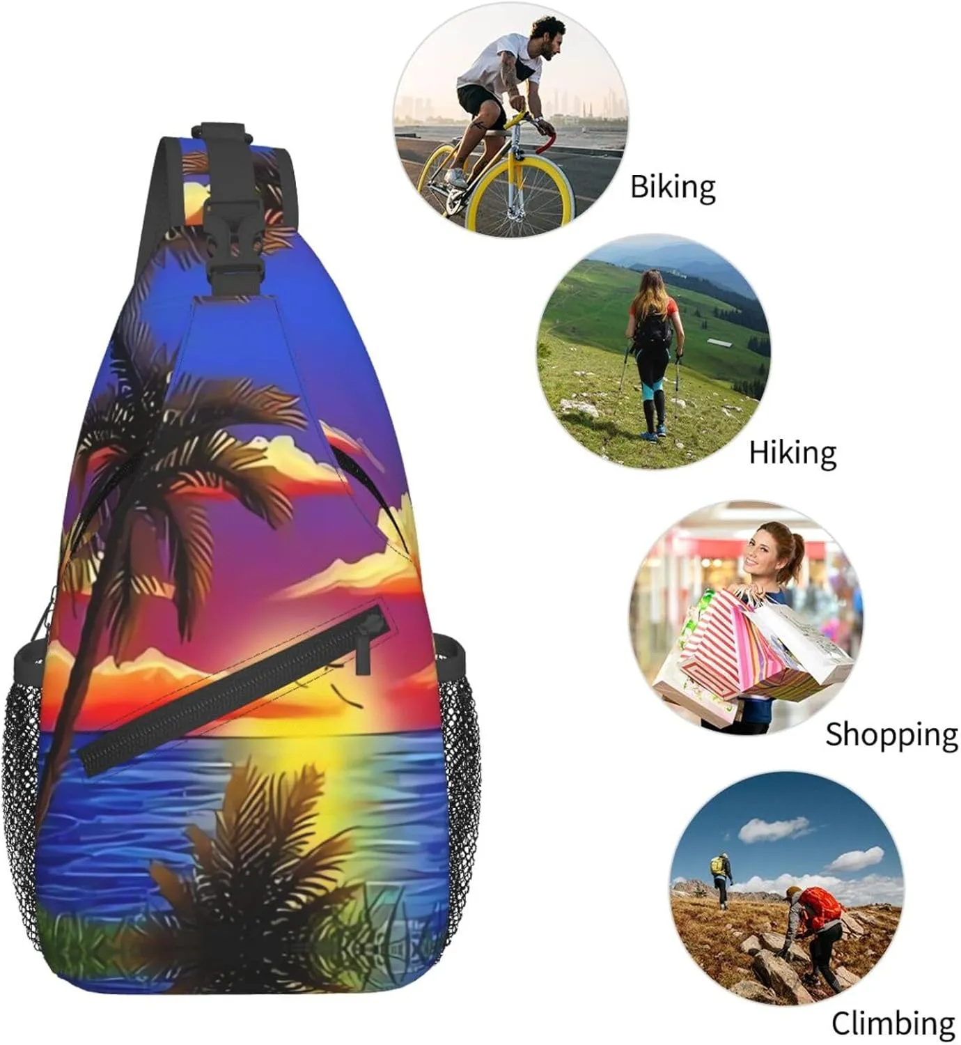 Hawaii Chest Sling Bag Tropical Palm Leaves Crossbody Shoulder Backpack Adjustable Travel Hiking Casual Daypack