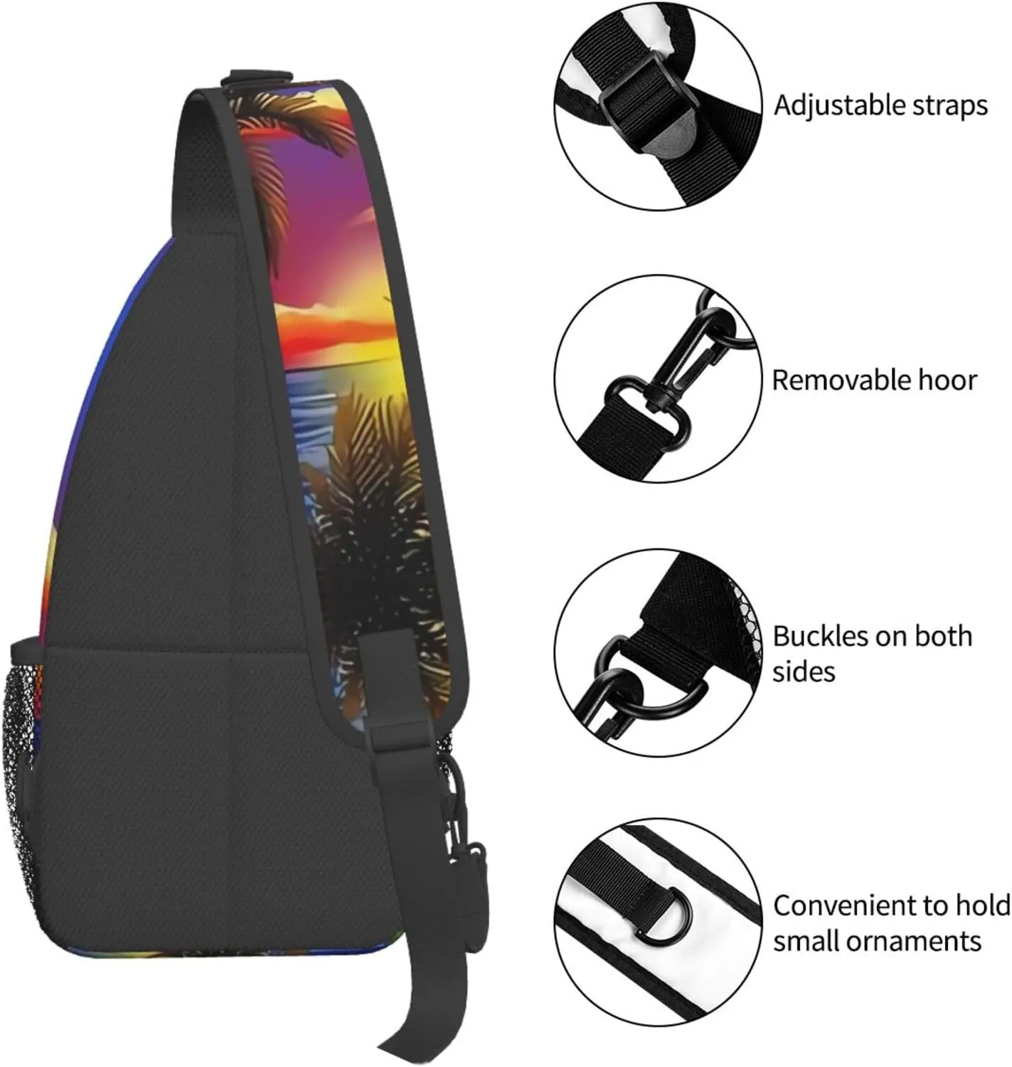 Hawaii Chest Sling Bag Tropical Palm Leaves Crossbody Shoulder Backpack Adjustable Travel Hiking Casual Daypack