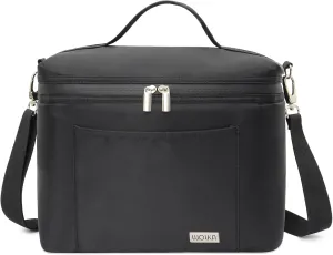 HAWGON Large Lunch Bag for Women,Big Insulated Lunch Box,Lightweight Nylon Waterproof Cooler Bag with Adjustable Strap for Work,Picnic(15L,Black)