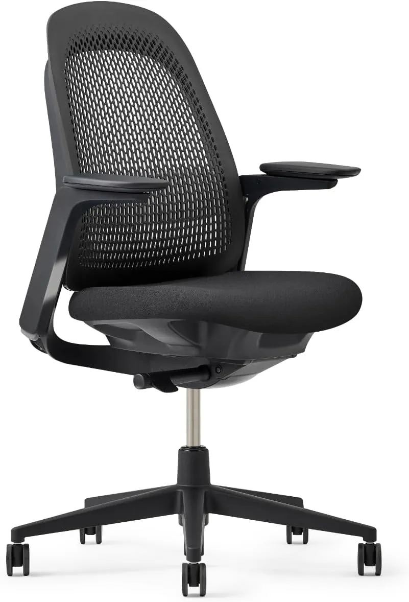 Haworth Breck Office Chair - Ergonomic Desk Seat with Height-Adjustable Lumbar Support, Black Trim, and 4D-Arms (Coal)