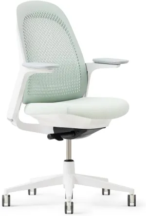 Haworth Breck Office Chair - Ergonomic Desk Seat with Height-Adjustable Lumbar Support, White Trim, Duo-Tone Hard Casters, and 4D-Arms (Agave)