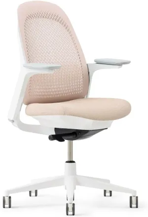Haworth Breck Office Chair - Ergonomic Desk Seat with Height-Adjustable Lumbar Support, White Trim, Duo-Tone Hard Casters, and 4D-Arms (Blush)
