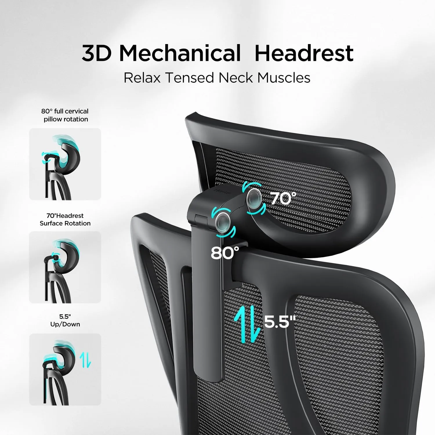 Hbada P3 Pro Ergonomic Office Chair with 2D Adjustable Lumbar Support, Office Desk Chair with 3D Adjustable Headrest and Armrests, 135° Stepless Tilt Function, Three-Layer Mesh, Black(No Footrest)