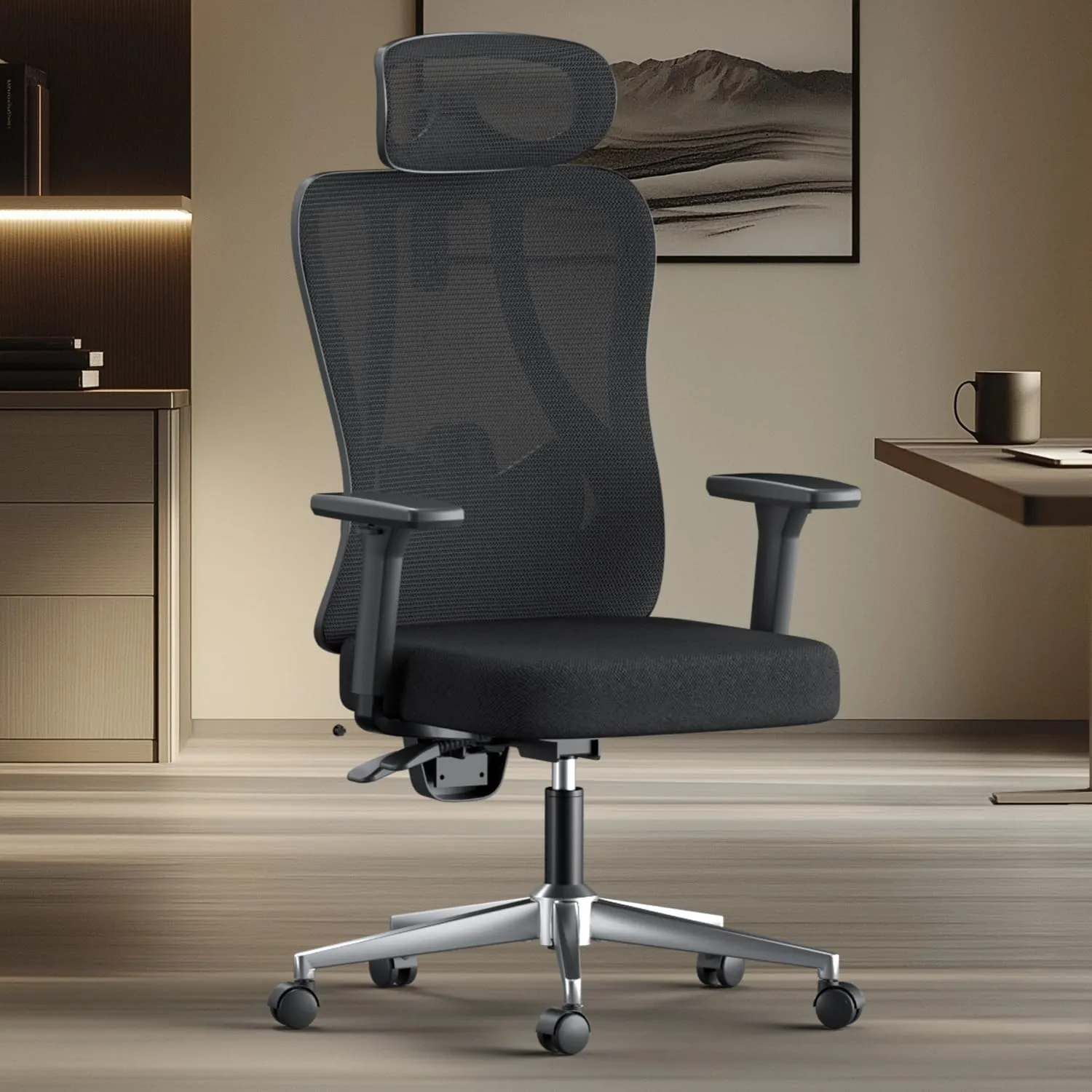 Hbada P3 Pro Ergonomic Office Chair with 2D Adjustable Lumbar Support, Office Desk Chair with 3D Adjustable Headrest and Armrests, 135° Stepless Tilt Function, Three-Layer Mesh, Black(No Footrest)