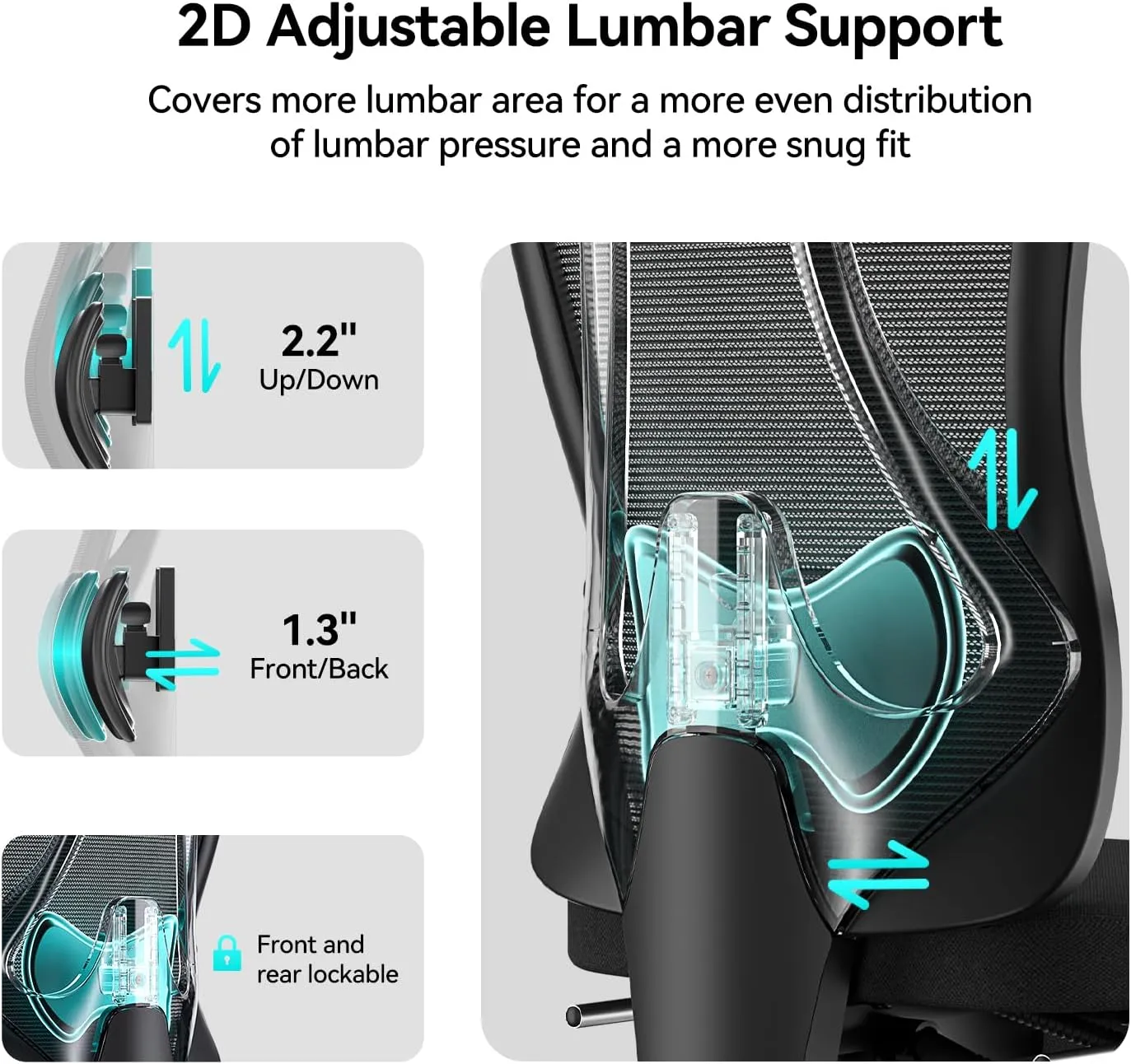 Hbada P3 Pro Ergonomic Office Chair with 2D Adjustable Lumbar Support, Office Desk Chair with 3D Adjustable Headrest and Armrests, 135° Stepless Tilt Function, Three-Layer Mesh, Black(No Footrest)