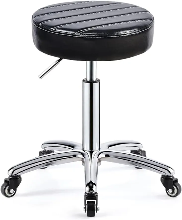 Heavy Duty Adjustable Height Work Shop Stool with Wheels Double Bearing Not Easy to Wrap Hair,Load-Bearing 440 Ib PU Leather Rolling Stool Swivel Salon Stool red,Black (Black1)