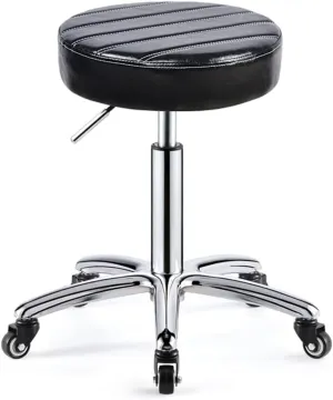Heavy Duty Adjustable Height Work Shop Stool with Wheels Double Bearing Not Easy to Wrap Hair,Load-Bearing 440 Ib PU Leather Rolling Stool Swivel Salon Stool red,Black (Black1)