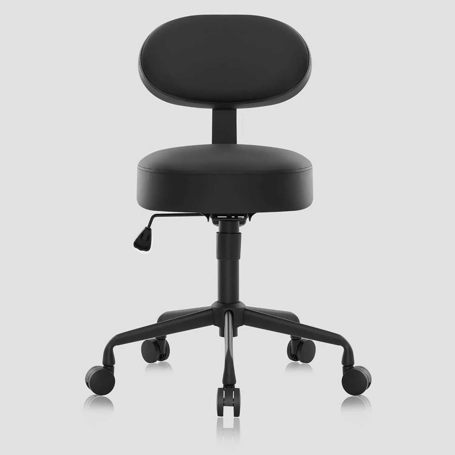 Heavy Duty Extra-Wide Seat Adjustable Height Swivel Rolling Stool for Dental Clinic, Salon, Office, and Bar - NAIA 502 (Black, with Backrest)