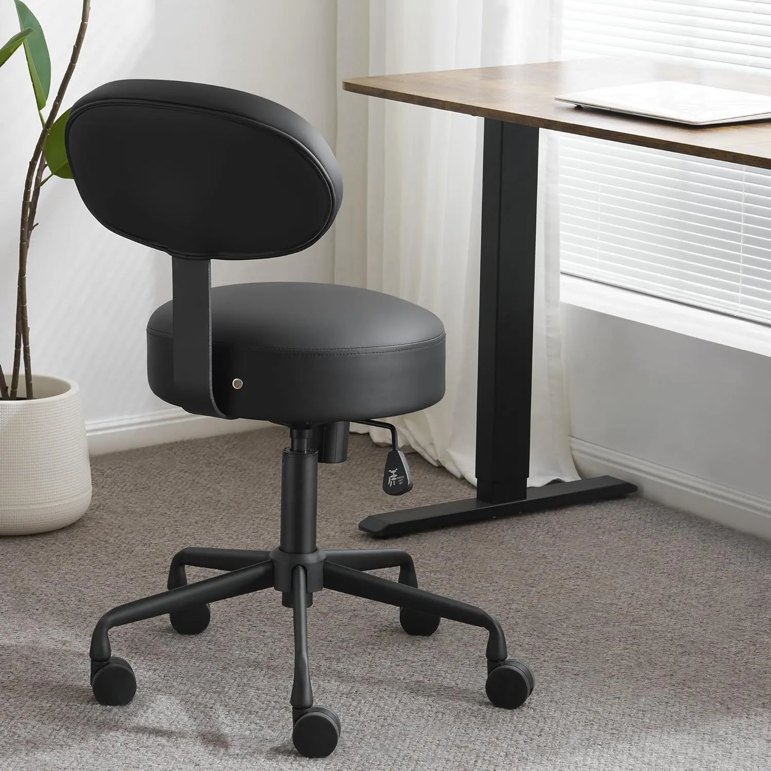 Heavy Duty Extra-Wide Seat Adjustable Height Swivel Rolling Stool for Dental Clinic, Salon, Office, and Bar - NAIA 502 (Black, with Backrest)
