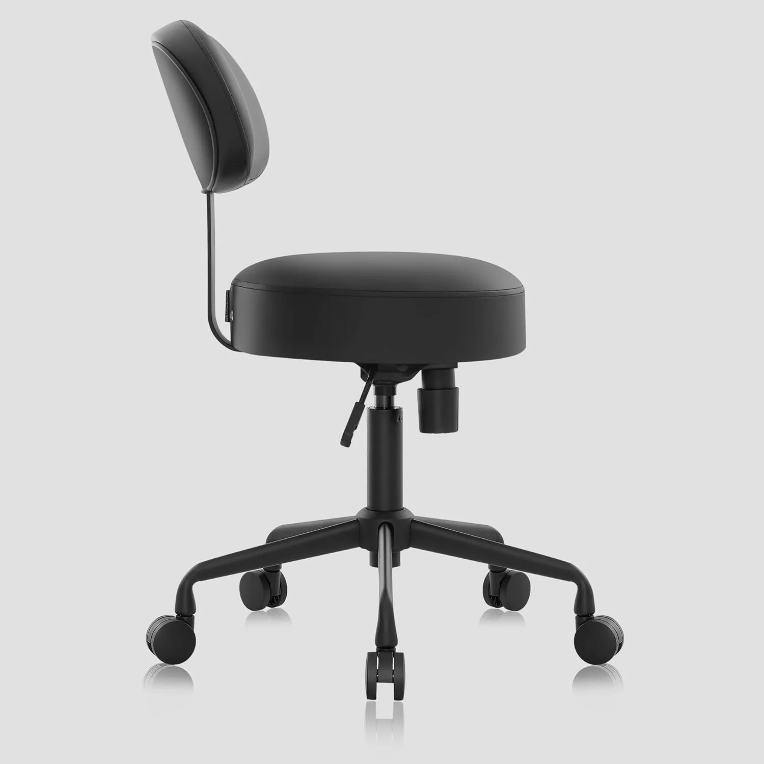 Heavy Duty Extra-Wide Seat Adjustable Height Swivel Rolling Stool for Dental Clinic, Salon, Office, and Bar - NAIA 502 (Black, with Backrest)