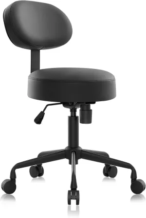 Heavy Duty Extra-Wide Seat Adjustable Height Swivel Rolling Stool for Dental Clinic, Salon, Office, and Bar - NAIA 502 (Black, with Backrest)