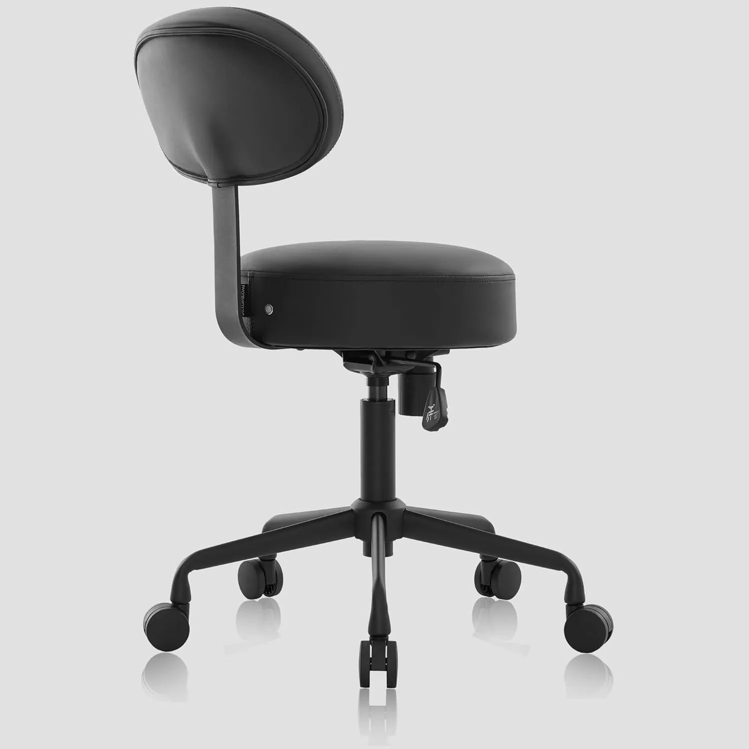 Heavy Duty Extra-Wide Seat Adjustable Height Swivel Rolling Stool for Dental Clinic, Salon, Office, and Bar - NAIA 502 (Black, with Backrest)