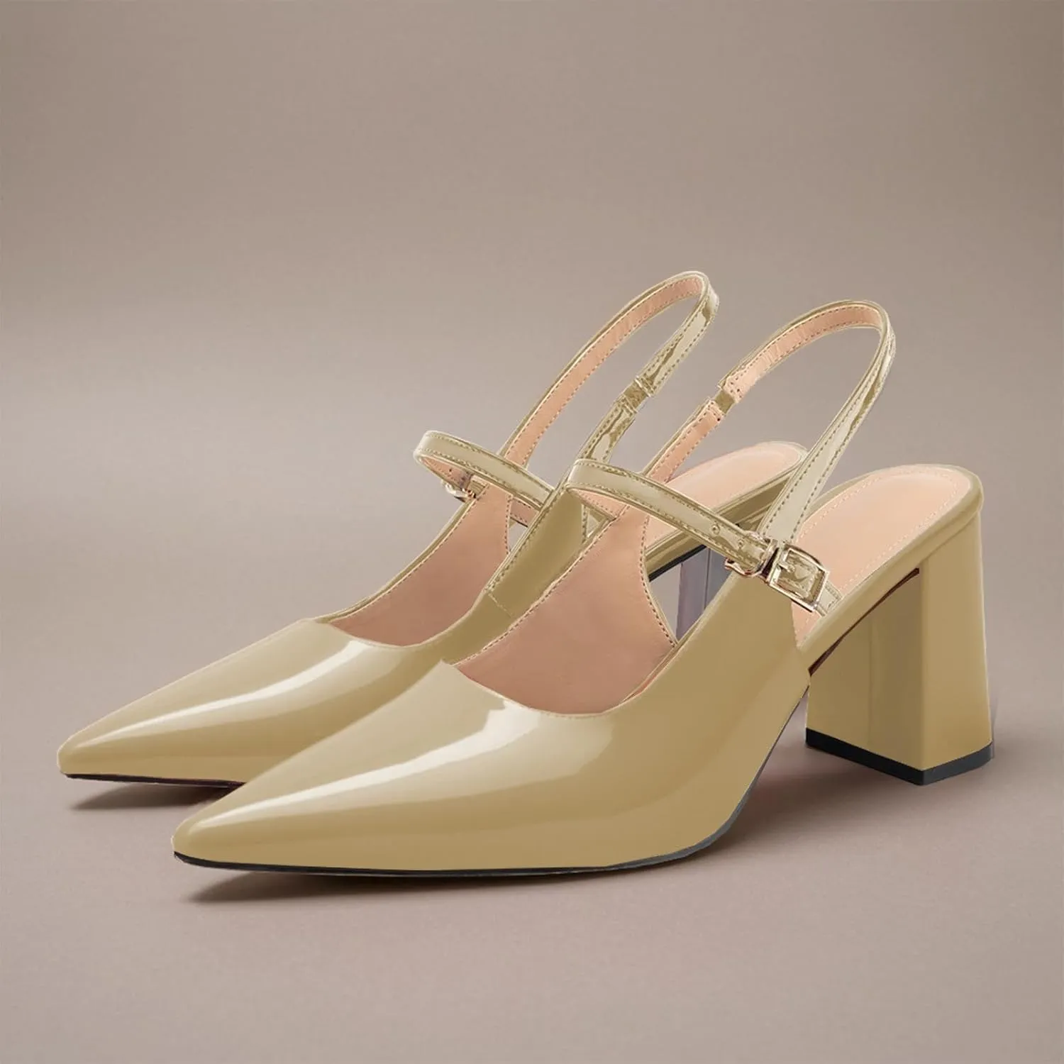 heelchic Women's Pumps Slingback Chunky Heels Closed Pointed Toe Comfortable Low Block Heel Slip-on Sandals Wedding Party Dress Shoes Work Pumps