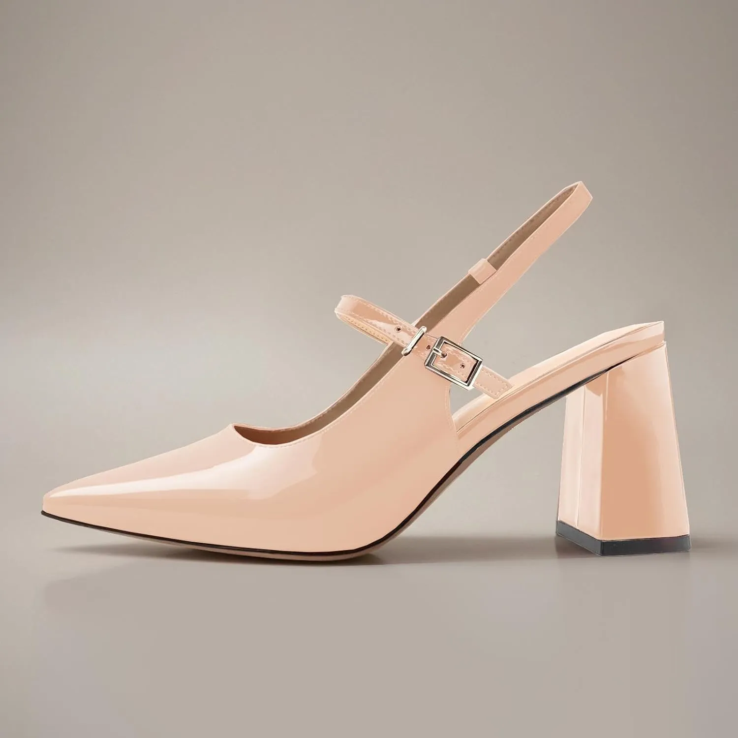 heelchic Women's Pumps Slingback Chunky Heels Closed Pointed Toe Comfortable Low Block Heel Slip-on Sandals Wedding Party Dress Shoes Work Pumps