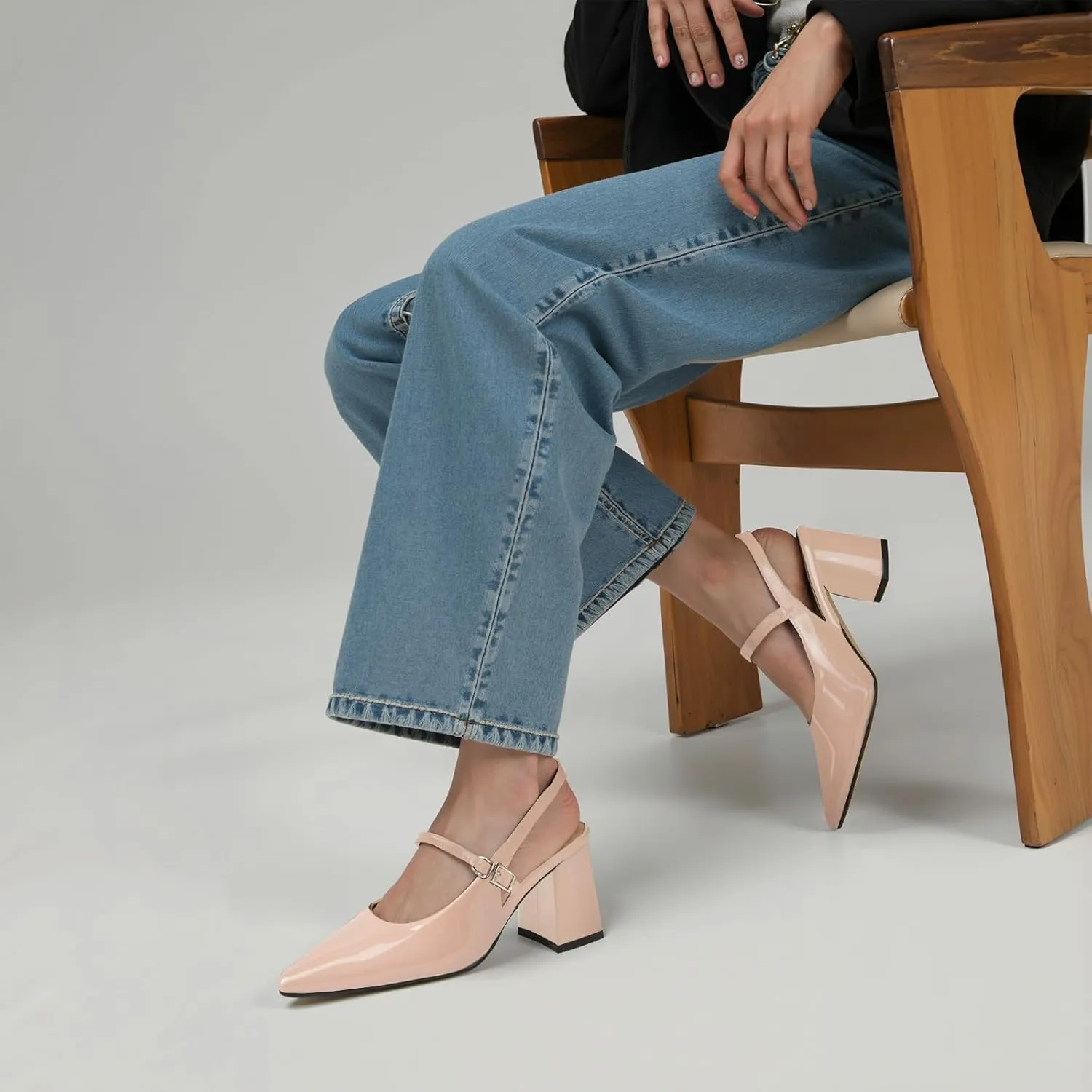 heelchic Women's Pumps Slingback Chunky Heels Closed Pointed Toe Comfortable Low Block Heel Slip-on Sandals Wedding Party Dress Shoes Work Pumps