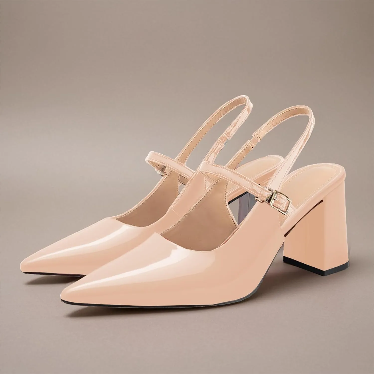 heelchic Women's Pumps Slingback Chunky Heels Closed Pointed Toe Comfortable Low Block Heel Slip-on Sandals Wedding Party Dress Shoes Work Pumps