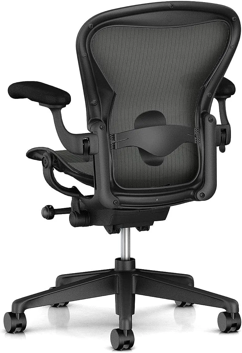 Herman Miller Aeron Chair Size B - Graphite Semi-Loaded Adjustable Arm Height Tilt Tension Control - Lumbar Support Repackaged Ergonomic Office Desk Chair
