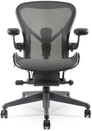 Herman Miller Aeron Chair Size B - Graphite Semi-Loaded Adjustable Arm Height Tilt Tension Control Posture Fit - Repackaged Ergonomic Office Desk Chair