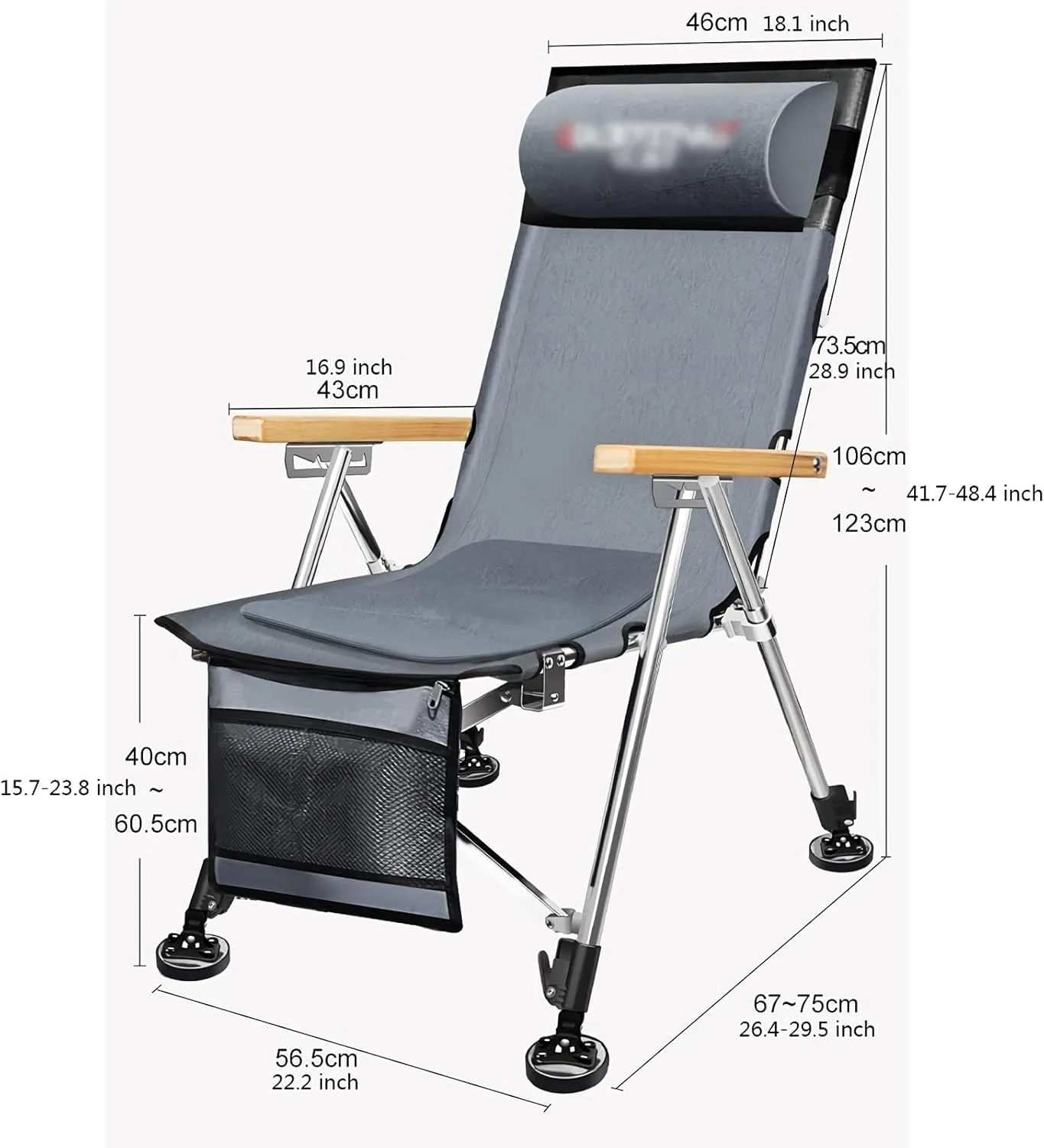 High Back Chair Camping Folding Chair Adjustable Back Reclining Camp Chairs with Bag Pillow and Armrests for Fishing Hiking Beach 550lbs Capacity Camping Chair