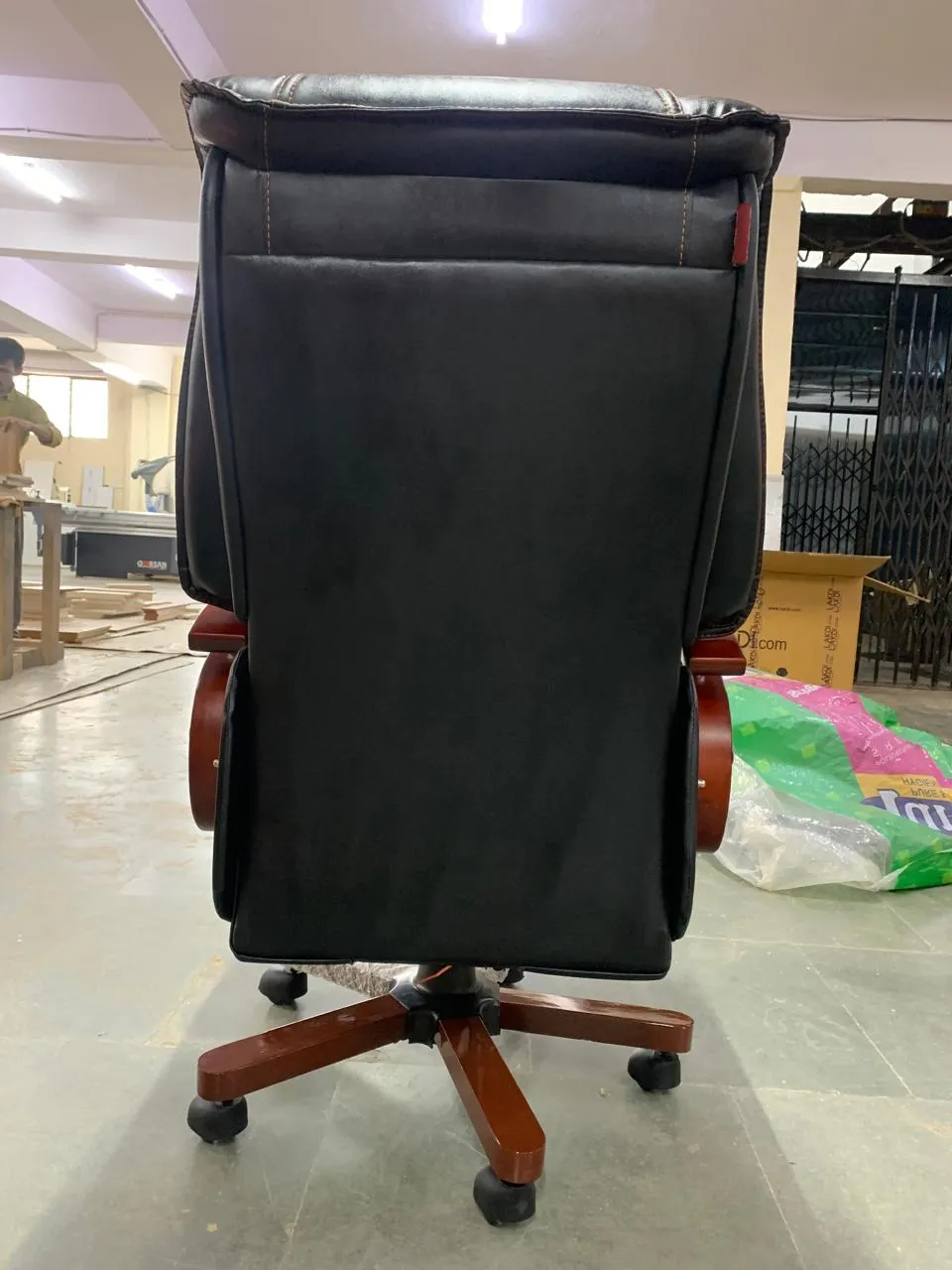 High Back Leatherette Wooden Director Chair with Wooden Base and Handle, Wooden chair
