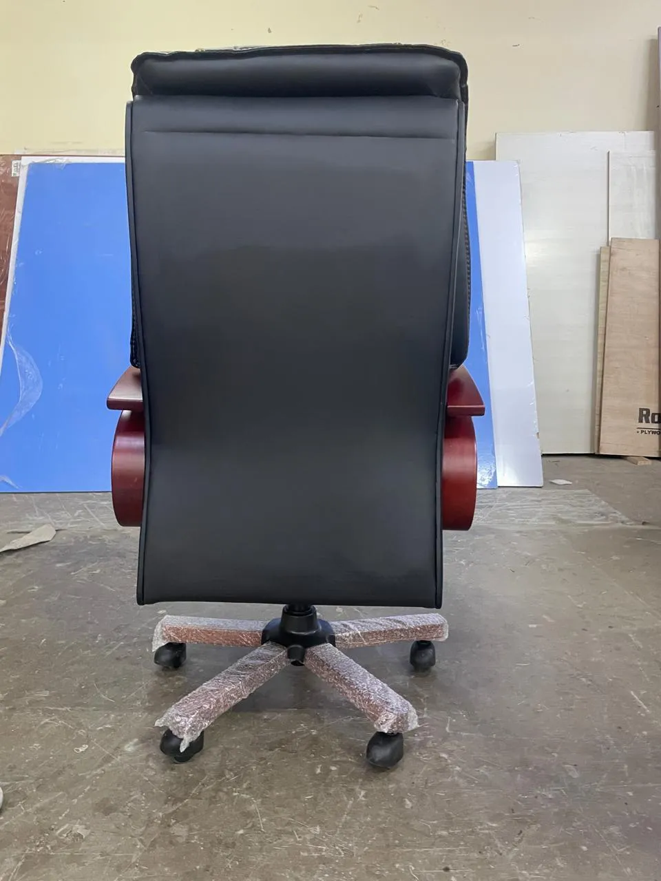 High Back Leatherette Wooden Director Chair with Wooden Base and Handle, Wooden chair