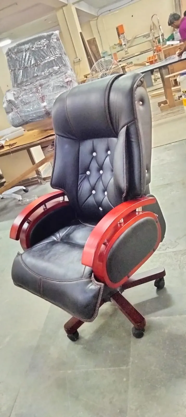 High Back Leatherette Wooden Director Chair with Wooden Base and Handle, Wooden chair