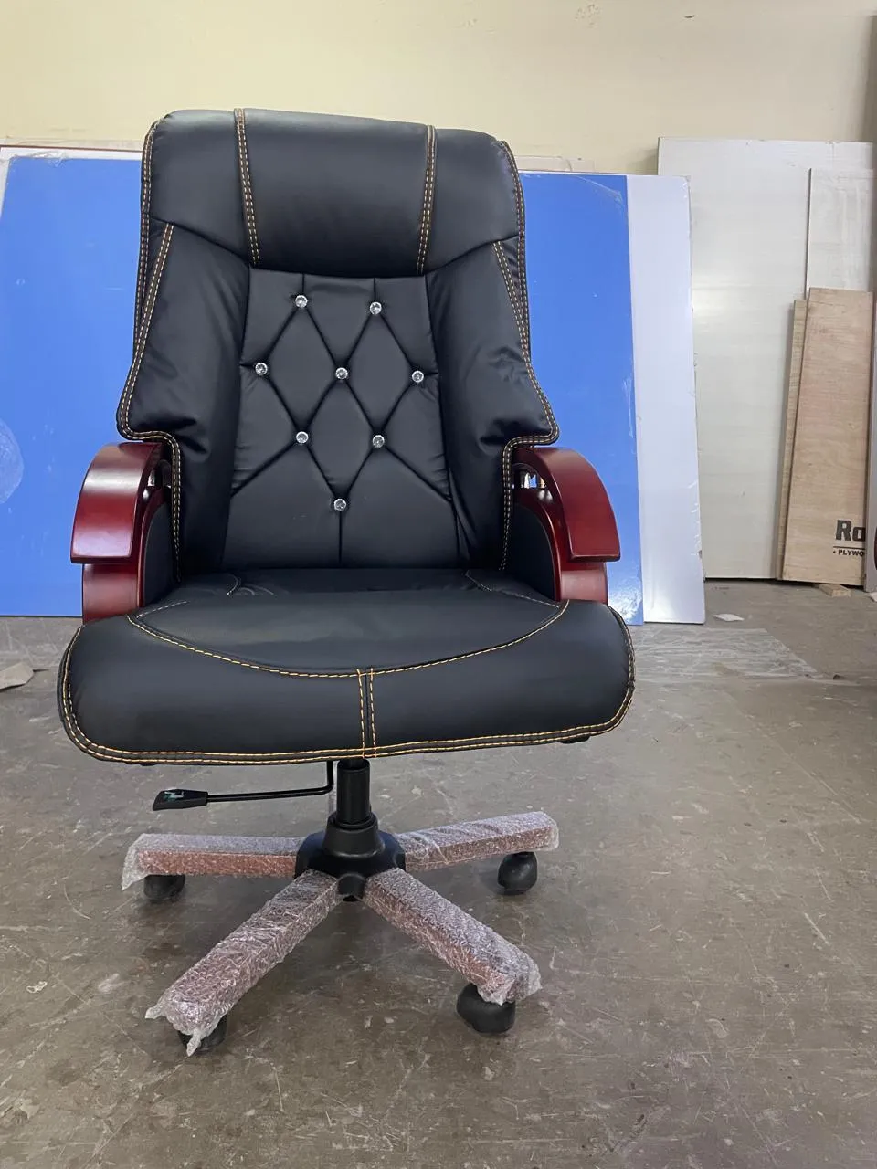 High Back Leatherette Wooden Director Chair with Wooden Base and Handle, Wooden chair