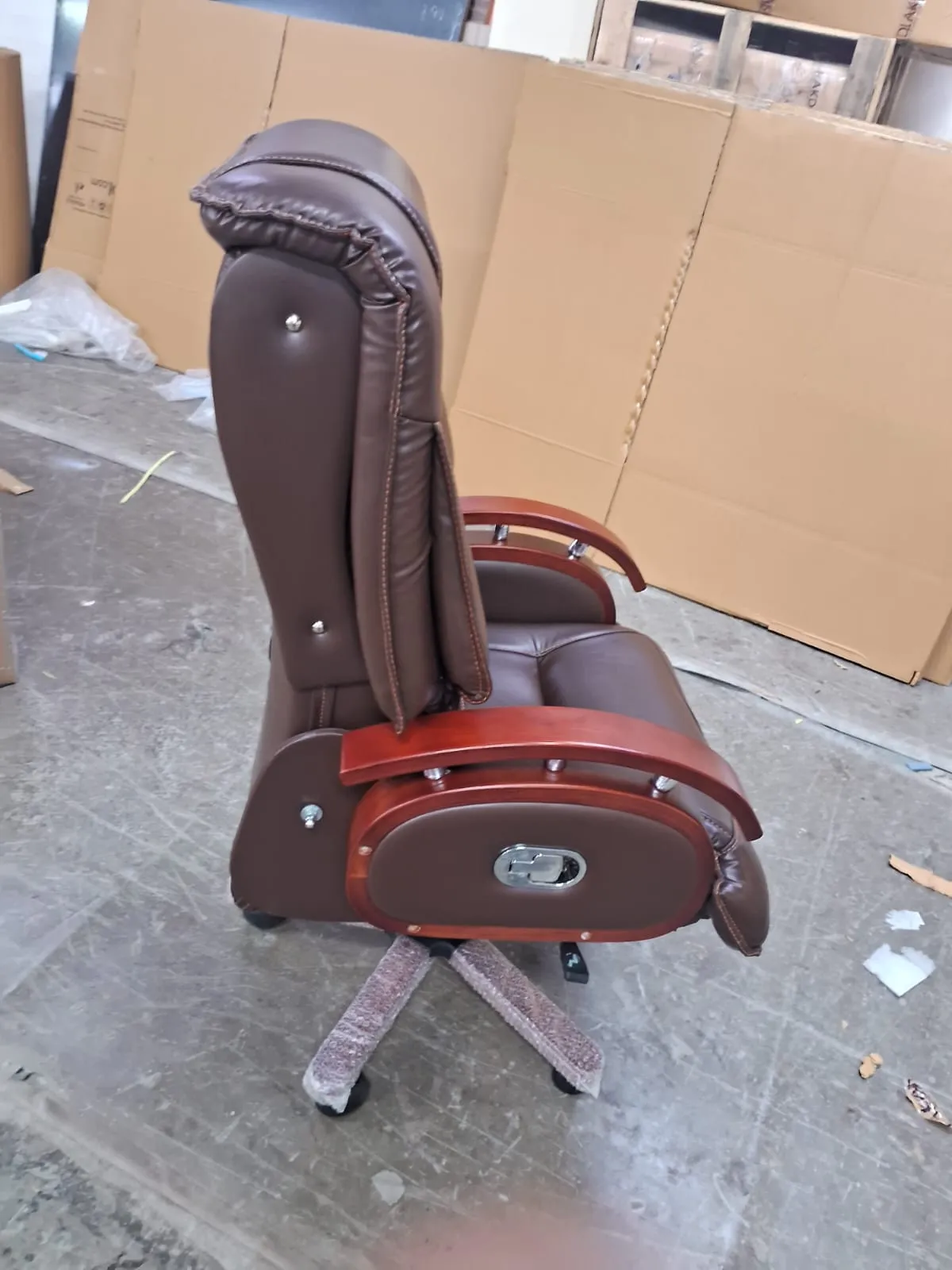 High Back Leatherette Wooden Director Chair with Wooden Base and Handle, Wooden chair